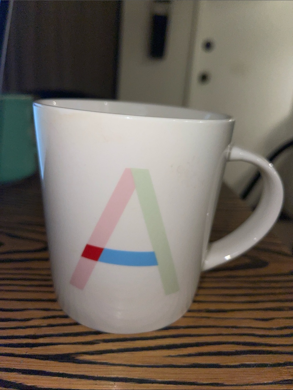 Pfaltzgraff White Mug with Multicolor 'A' Accent